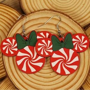 Minnie Mouse Christmas Red Peppermint Candy Dangle Earrings Disney
